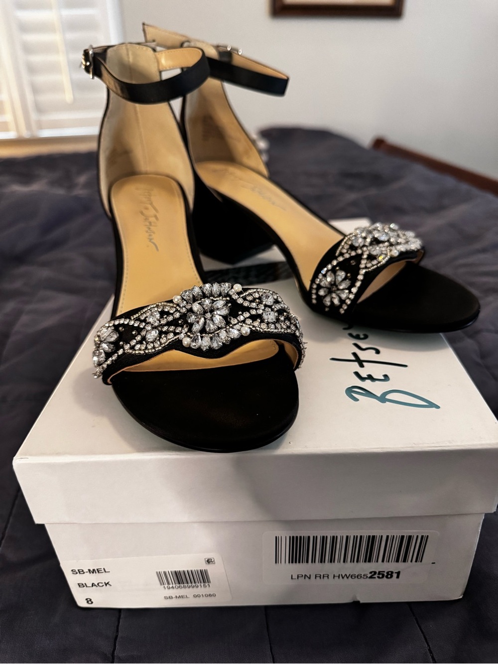 Betsey Johnson Black Jeweled Ankle-Strap Heels - Mel
